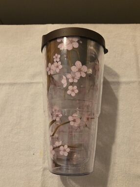 tervis Pink Cherry Blossom Tumbler with Brown Lid